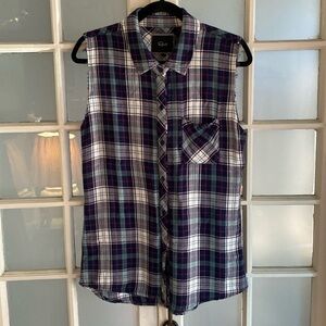 Rails Plaid Sleeveless Button Up Shirt Size Small Red Blue Green Oversized Tunic